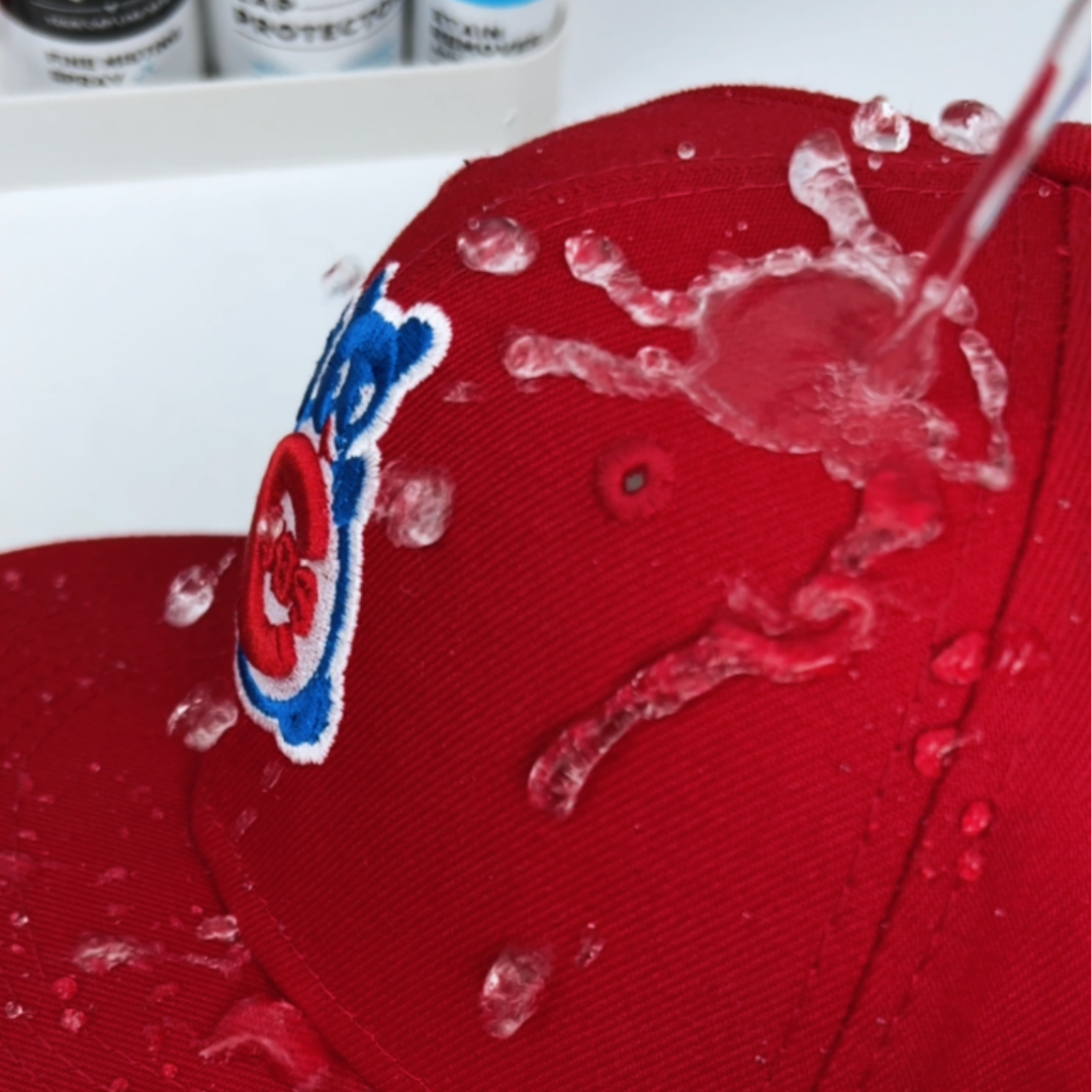 Invisible barrier repels water and stains on hats