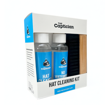 Hat cleaning kit packaging with 'The Captician' branding on a white background