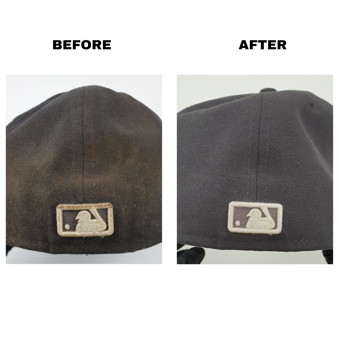 The Captician hat cleaner cleans dirty hat before and after