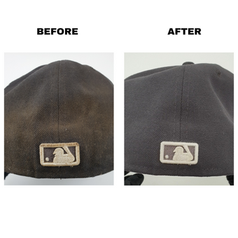 The Captician hat cleaner cleans dirty hat before and after